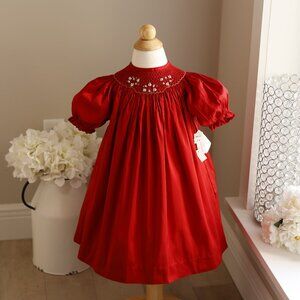 Red 100% Dupioni Silk Bishop Dress Size 2T/3T Luli & Me Boutique NWT